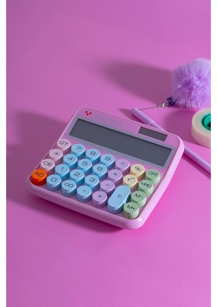 Hesap Makinesi Geniş ve Renkli Tasarım (Güneş Enerjili) - BL21255 (Pembe)