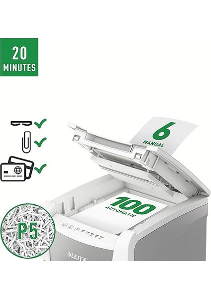 Iq Autofeed Küçük Ofis, Mikro Kesim Evrak Imha Makinesi P5, Otomatik, 100 Sayfa, 34 Litre Atık Haznesi, Beyaz, 80120000 modelleri