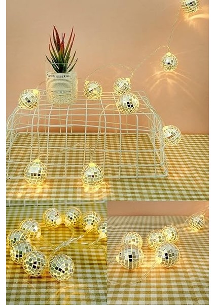 Mini Disko Topu Dekoratif Süsleme 10 Lu LED Zinciri Pilli Süs LED Şerit Disko Topu LED Işık 1430 fiyatları