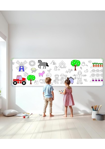 Hayatı Temalı Dev Boyama Kağıdı 2,5 Metre Rulo Boyama Kağıdı Çocuk Anaokulu ve Kreşler Için Aktivite Çocuk Eğitici Boyama