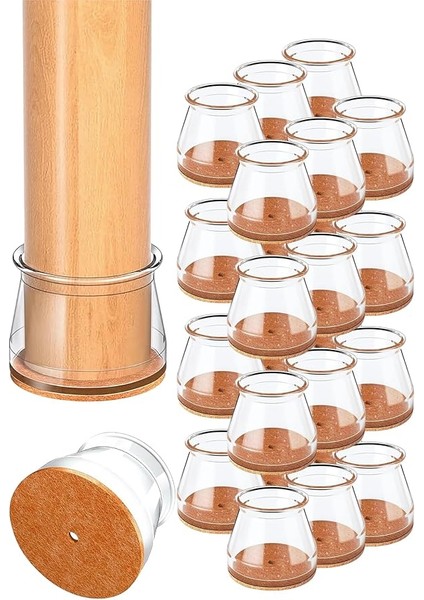 Adet Yuvarlak Sandalye Papucu (3.6–4.0 Cm) – Şeffaf Silikon Ince Keçeli, Gürültü Önleyici ve Zemin Koruyucu Mobilya Ayak Kılıfı