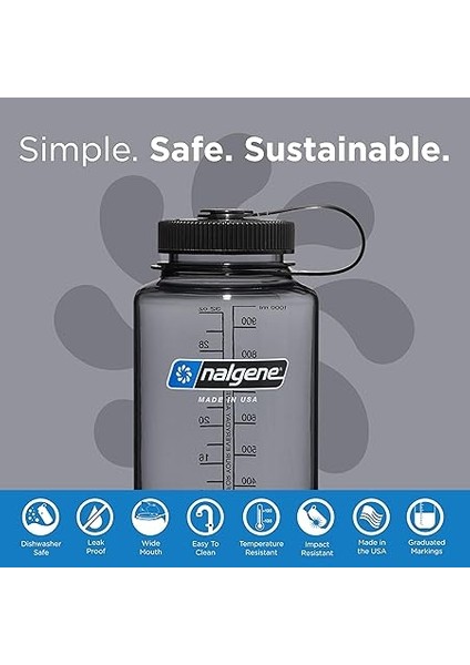 Sustain Tritan Bpa Içermeyen Su Şişesi,%50 Plastik Atıktan, 900 Ml, Geniş Ağız, Gri Siyah Kapaklı fırsatları