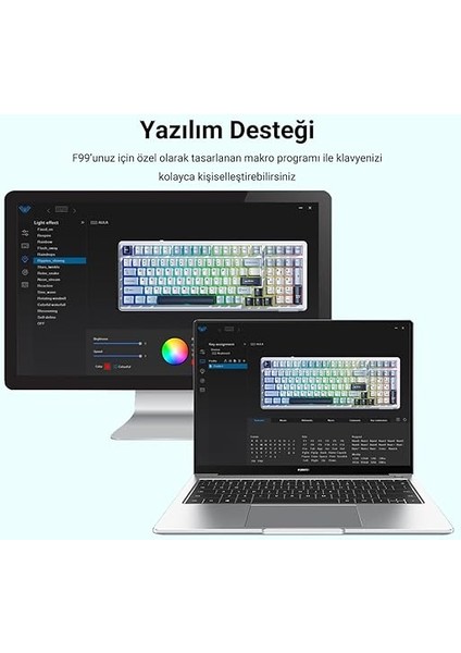 F99 3 Modlu Rgb Hot Swap Mekanik Linear Graywood V3 Switch Kablosuz Makrolu Klavye Lacivert modelleri