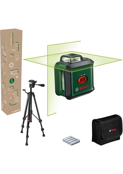 Home &amp; Garden Universallevel 360 Set Çapraz Çizgi Lazeri (24M Çalışma ALANI,360° Yatay Çizgi ile Hizalama, +- 0,4 mm Hassasiyet, 4 Sn. Nivelman Süresi, 4 x Aa Pil, Tt 150 Tripod, Koruma Çantası)