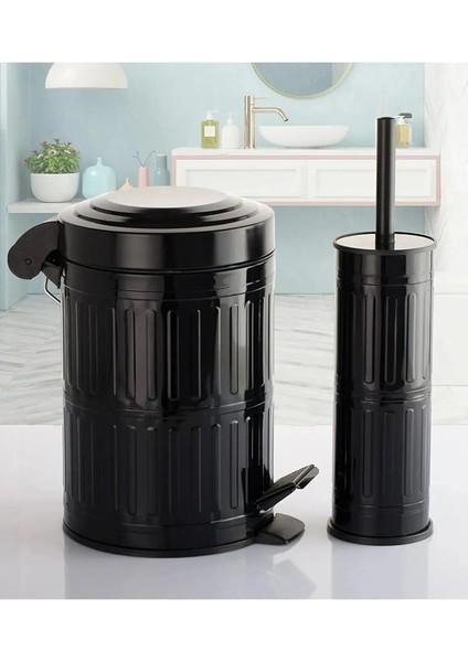 Haus Pedallı Çöp Kovası Tuvalet Wc Fırçası Banyo Çöp Kovası 2'li Banyo Seti 5 Litre Siyah Vintage fiyatları