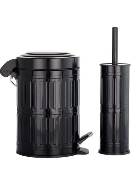 Haus Pedallı Çöp Kovası Tuvalet Wc Fırçası Banyo Çöp Kovası 2'li Banyo Seti 5 Litre Siyah Vintage modelleri