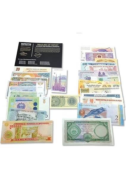 Coleccionables Dünya Para Birimi Koleksiyonu "25 Farklı Ülkelerden Sökülmemiş Banknotlar, Orijinallik Sertifikası Ile" Koleksiyonerler, Okullar ve Müzeler Için Eski Kağıt Para fiyatları