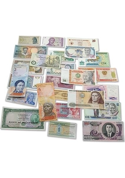 Coleccionables Dünya Para Birimi Koleksiyonu "25 Farklı Ülkelerden Sökülmemiş Banknotlar, Orijinallik Sertifikası Ile" Koleksiyonerler, Okullar ve Müzeler Için Eski Kağıt Para modelleri