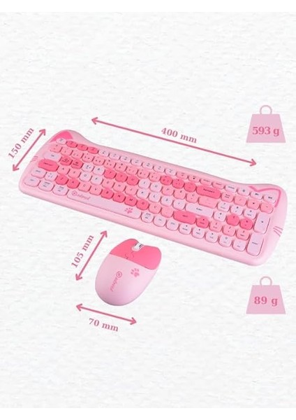 Sevimli Kedi Kablosuz Klavye ve Mouse Seti Bluetooth + 2.4g Dual Mode modelleri