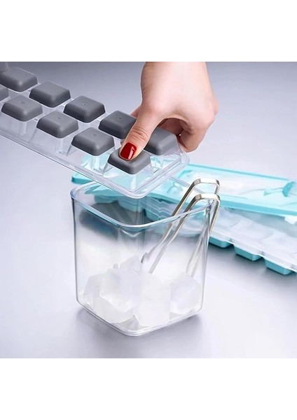 Silikon Tabanlı Kapaklı Pratik Kokusuz Buzluk, 12'li Buz Kalıbı, Silikon Tabanlı Buz Kalıbı, Pratik ve Esnek Silikon Tabanlı Buzluk Seti (Bpa Içermez) (2 Adet Ekonomik)