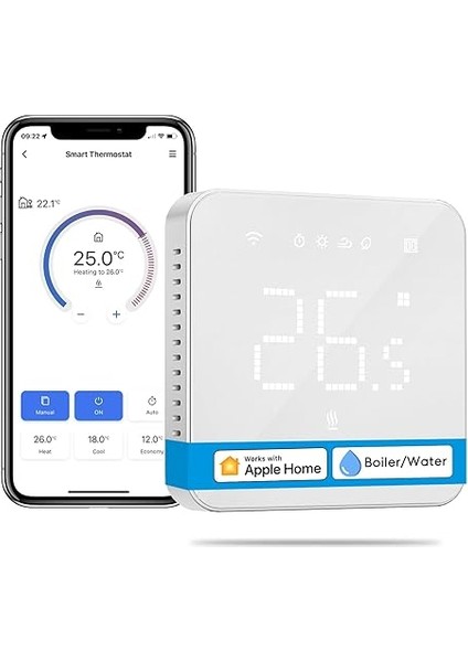Akıllı Termostat, Kombi Sistemi Kontrolü, Isıtma &amp; Soğutma, Wi-Fi Oda Termostatı, Uzaktan Kontrol, Hassas Isı Ayarı, LED Dokunmatik Ekran, Elektrikli Termostat, Dokunmatik Ekran, Beyaz