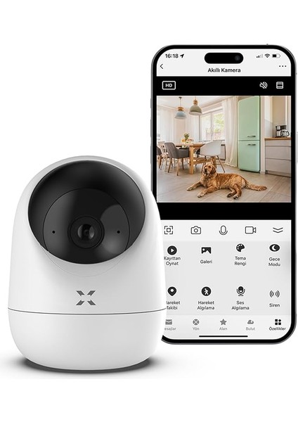 Smart Akıllı Iç Mekan Güvenlik Kamerası 3mp 1080P Full Hd Görüntü Kalitesi Wi-Fi Hareket Algılama 355° 10M Gece Görüş Mesafesi Çift Yönlü Sesli Iletişim Bulut/yerel Depolama (256GB) 1 Adet
