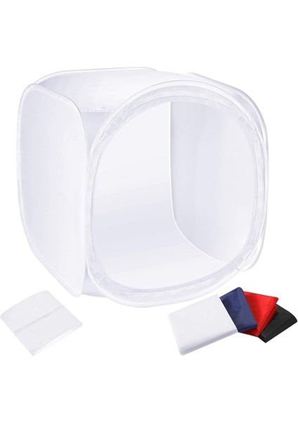 60 x 60 cm Fotoğraf Stüdyosu Kayıt Çadırı Işık Küpü Difüzyon Yumuşak Kutu Seti 4 Renkli Arka Planlı (Kırmızı Koyu Mavi Siyah Beyaz) Fotoğraf Için