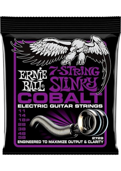 Ball Power Slinky Kobalt 7 Telli Elektro Gitar Telleri, Ölçü 11-58
