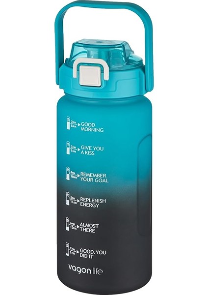 1500ML -Yenilenen Renkler- Pipetli/pipetsiz Kullanım Çift Renk Softtouch Motivasyon Matarası Çıkartma Hediyeli