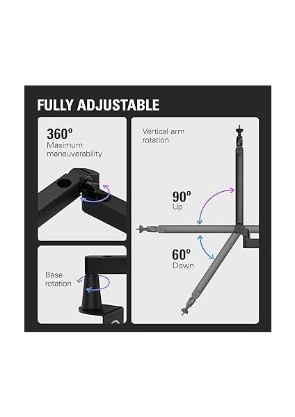 Wave Düşük Profil Mikrofon Taşıyıcı Kol, 360 Derece Yatay &amp; 90 Derece Diker Ayarlama, Kablo Gizleme Kanalları (10AAN9901) fırsatları