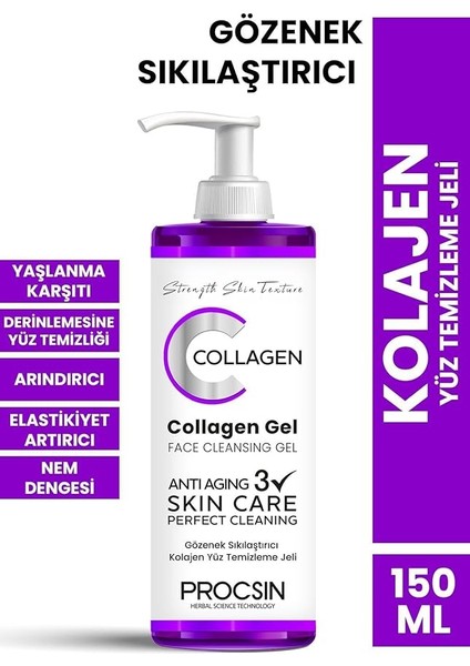 Gözenek Sıkılaştırıcı Kolajen Yüz Temizleme Jeli, Derinlemesine Temizlik &amp; Cilt Sıkılaştırıcı, Günlük Kullanım, 150 ml indirimleri