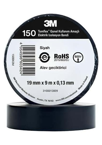 Temflex Elektrik Izolasyon Bandı Siyah (0,13 mm x 19 mm x 9 Metre)