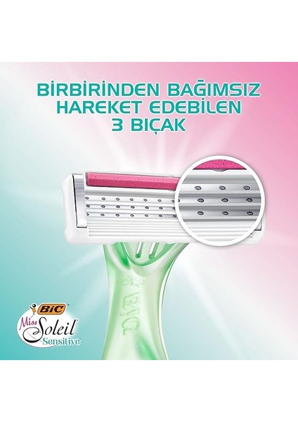 Miss Soleil Sensitive Kadın Tıraş Bıçağı 3'lü Blister (3 Bıçak), Oynar Başlık, Aloe Vera ile Zenginleştirilmiş Kayganlaştırıcı Jel Şerit fiyatları