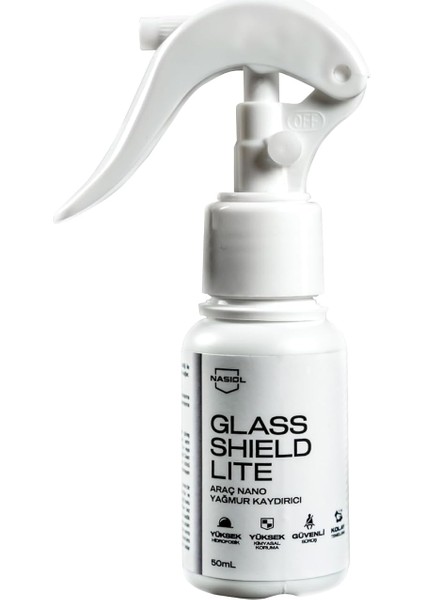 Glasshield Lite Araç Nano Yağmur Kaydırıcı ve Su Itici Sprey-50 Ml-1 Yıl Etkili-Cam Koruma,otomobil,motosiklet Cam,ayna Su Kaydırıcı,yağmur Tutmaz Nano Kaplama