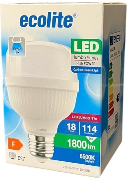 18W (114W) Jumbo LED Ampul 6500K Beyaz Işık E27 Duylu 1800 Lümen fırsatları