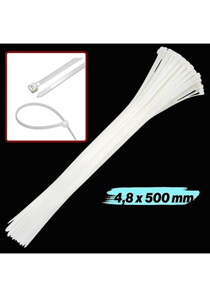Adet Cırt Kelepçe 4,8X500 mm Plastik Beyaz Renk Zip Kablo Bağı Çok Amaçlı Bağlama fırsatları