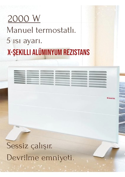 2000 Watt Elektrikli Panel Konvektör Isıtıcı Manuel Termostatlı Soba (Ayaklar,askı Aparatı Dahil)
