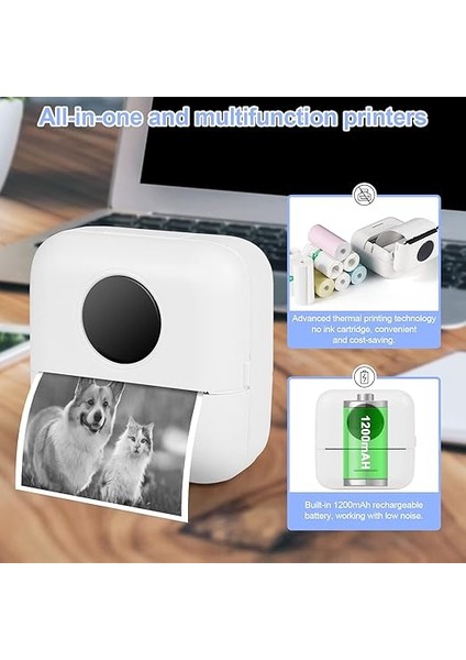 Mini Fotoğraf Yazıcı, Taşınabilir Anlık Termal Yazıcı, USB Şarjlı Bluetooth, Notlar, Günlük, Liste Için (Beyaz) modelleri