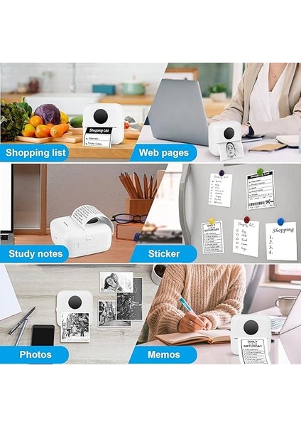 Mini Fotoğraf Yazıcı, Taşınabilir Anlık Termal Yazıcı, USB Şarjlı Bluetooth, Notlar, Günlük, Liste Için (Beyaz) fırsatları
