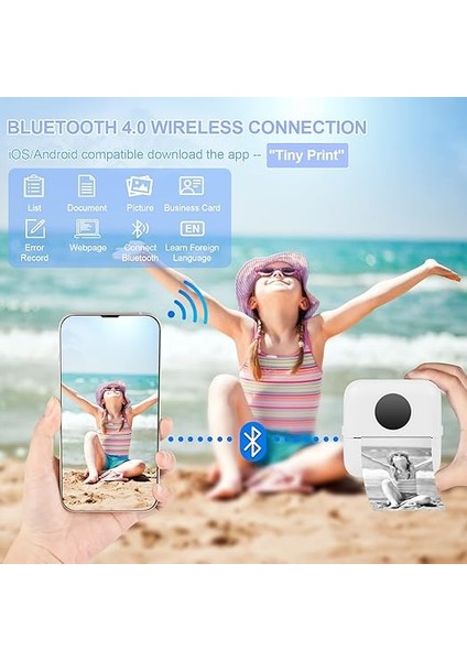 Mini Fotoğraf Yazıcı, Taşınabilir Anlık Termal Yazıcı, USB Şarjlı Bluetooth, Notlar, Günlük, Liste Için (Beyaz) indirimleri