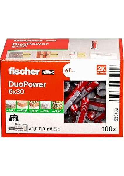 Duopower 6 x 30, Evrensel Dübel, Güçlü 2 Bileşenli Dübel, Beton, Tuğla, Taş, Alçı Karton Vb. Sabitlemek Için Plastik Dübel, Vidasız, 100 Adet fiyatları