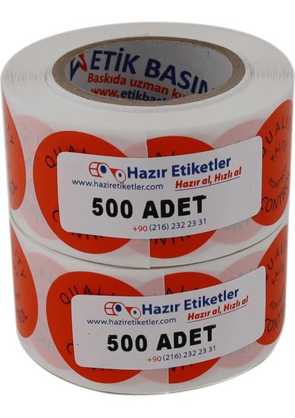 Etiketler , Hazır Al Hızlı Al Kalite Kontrol Etiketi 30MM Çap Ruloda 500 Adet 2 Rulo Toplam 1000 Adet Turuncu Zemine Siyah Baskılı Quality Control Etiketi