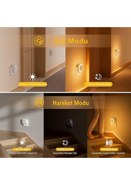 Hareket Sensörlü Soket Gece Lambası, 3 Sensör Modu, [2 Adet] Çocuk Odası, Banyo, Mutfak, Merdivenler, Yatak Odası, Amber Için Kısılabilir Gece Lambası fırsatları