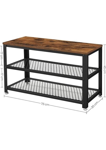 Ayakkabı Tezgahı, 2 Raflı Ayakkabılık, Ayakkabı Saklama Yeri, 73 x 30 x 45 Cm, Giriş Alanı Için, Koridor, Oturma Odası, Metal Çerçeve, Endüstriyel Tasarım, Eski Kahverengi-Siyah LBS73X modelleri