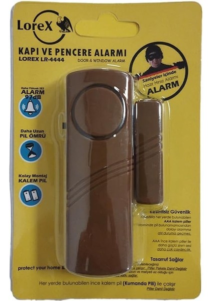 LR-4444K Kahverengi Pilli Kapı Pencere Alarmı - Piller Hariç - Ev Alarmı - Kablosuz Pencere Alarmı - Hırsız Alarmı
