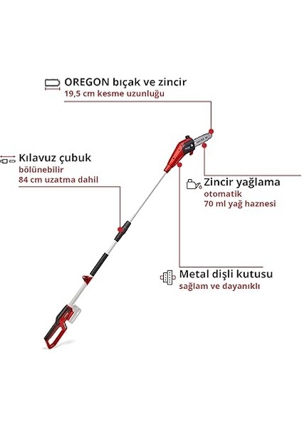 Akülü Yüksek Dal Budama Gc-Lc 18/20 Li T-Solo Power X-Change (Li-Ion, 18 V, 20 cm Kılavuz Çubuk, 30° Eğimli Motor Başlığı, Uzatma Çubuğu, Metal Şanzıman) - 3410581 modelleri