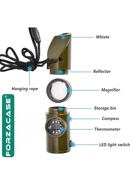 7in1 Yüksek Desibel Termometreli Pusulalı Ledli Kamp ve Deprem Çanta Düdüğü / FC226 fiyatları