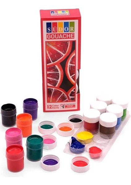 Boya 12 Renk x 20 ml Su Bazlı Tüp 1 Paket Südor Guaj Boya Seti Şişe Içerisinde 12 Li