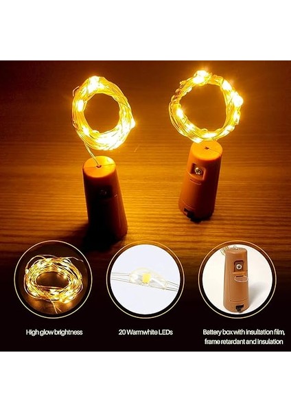 6 x Şişe Işığı 2 M 20 LED Şişe Işık Zinciri Mantar Işık Zinciri Pilli Şişe, Aydınlatma Dekorasyonu, Noel, Cadılar Bayramı, Parti, Düğün, Bahçe Için (Sıcak Beyaz) indirimleri