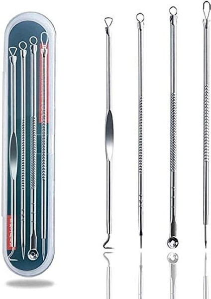 4 Adet Siyah Nokta Kaldırma Aracı Kiti. Dört Parçalı Saklama Kutusu ile Burun Yüz Bakımı Gümüş