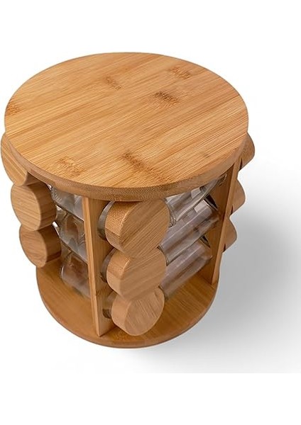 Bambu Döner Standlı Şık Baharat Seti 13 Parça, Mutfak Tezğahına Uygun Bambu Yer Kaplamayan Cam Şişe Dönerli Bambu Baharatlık, Bambu Baharat Takımı (Yuvarlak) indirimleri