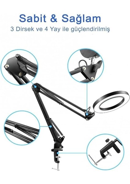 Hareketli 8x Büyüteçli LED Işıklı Masa Çalışma Lambası - Mengeneli (Beyaz) modelleri