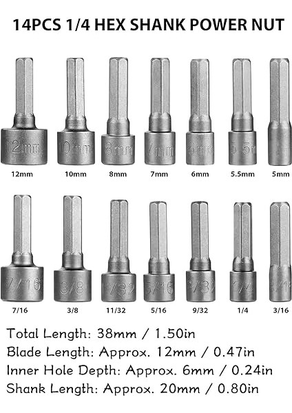 14 Parçalı Güçlü Lokma Anahtarı 1/4 Inç Altıgen Tornavida Ucu Seti, Şaft Lokma Anahtarı Aletleri Somun Seti Sae-Metrik Altıgen Darbeli Somun Tornavida Ucu, Matkap Için, Schr fiyatları