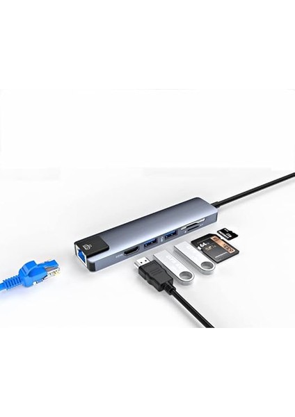 6 Port USB Hub 3.0 Type C Giriş Ethernet/hdmı Dönüştürücü Çoklayıcı Çoğaltıcı (Gri) fiyatları