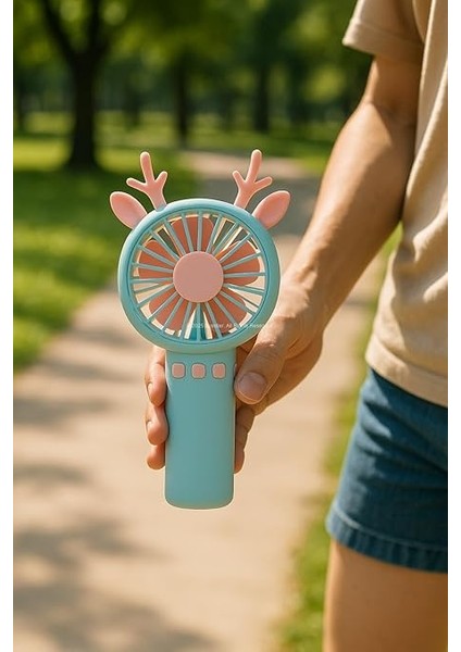 Geyik Boynuzlu Mini El Fanı, 20 cm Taşınabilir Şarjlı Masaüstü Fan, Tek Kademeli Hız, Kompakt Fan Tasarımı, 7 cm Çaplı Vantilatör, USB Şarjlı, Çocuklar Için Uygun modelleri