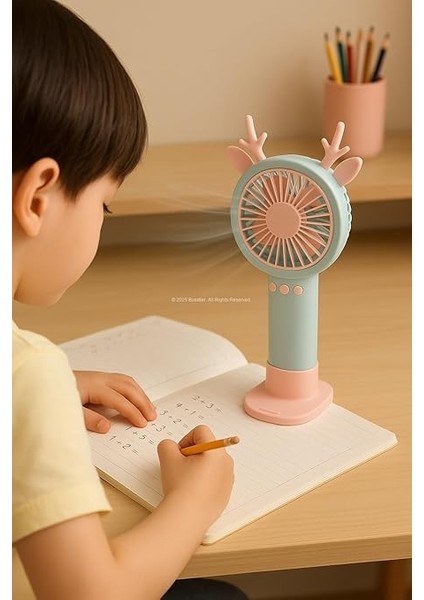 Geyik Boynuzlu Mini El Fanı, 20 cm Taşınabilir Şarjlı Masaüstü Fan, Tek Kademeli Hız, Kompakt Fan Tasarımı, 7 cm Çaplı Vantilatör, USB Şarjlı, Çocuklar Için Uygun fırsatları