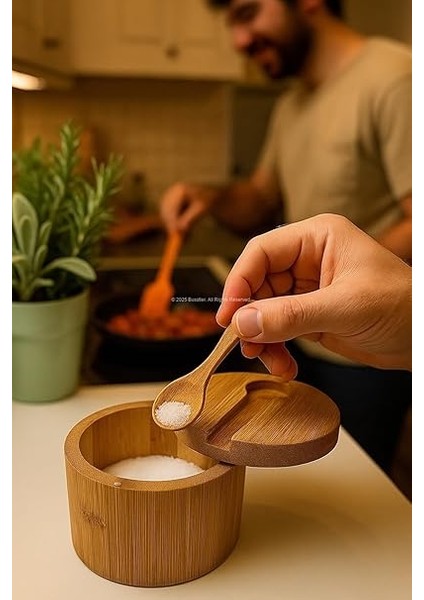 Kapaklı Kaşıklı Ahşap Baharatlık Doğal Ahşap Baharat Kabı Kaşık ve Kapaklı Tasarım Mutfak Tezgahı Için Şık Pratik Tuz Şeker Saklama Kutusu Baharat Organizer fırsatları