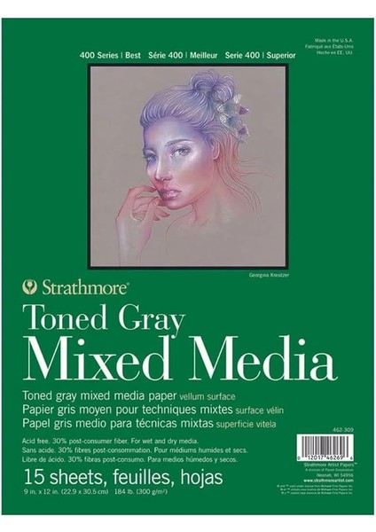 Toned Gray Mixed Media, 400'LÜ Serisi, Gri, Geri Dönüştürülmüş Karışık Medya Kağıdı, 300 G/m², Kısa Tarafı Yapıştırılmış Blok, 23 x 31 Cm, Gri, 15 Yaprak