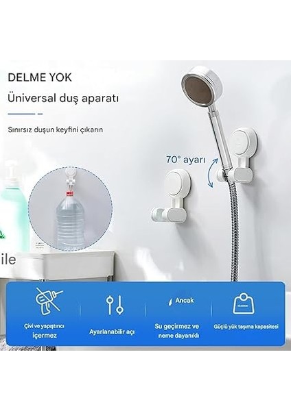 Delme Gerektirmeyen Ayarlanabilir Duş Başlığı Tutucu – Su Geçirmez, 360° Dönebilen, Kuvvetli Vakumlu, Tüm Duş Başlıklarıyla Uyumlu Aparat fırsatları