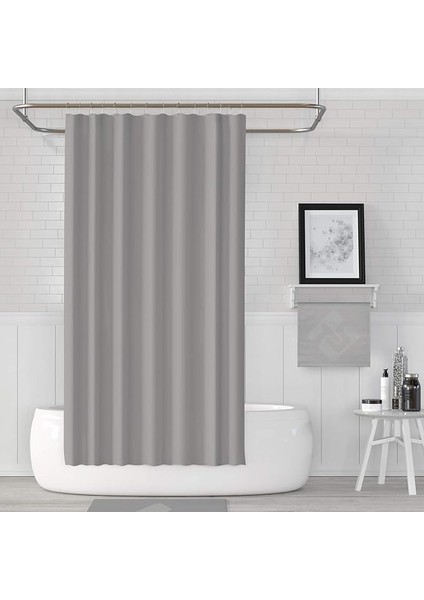 Gri Banyo Perdesi - Tek Kanat Duş Perdesi 180X200 cm Polyester Kumaş - Su Geçirmez Küvet Perdesi
